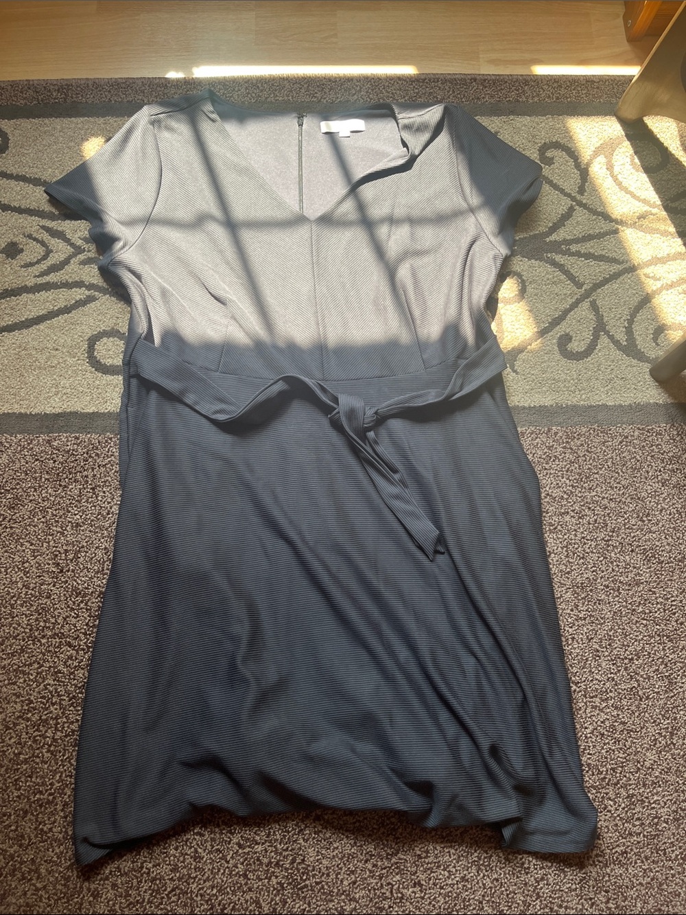 LOFT Charcoal Belted V-Neck Midi Dress